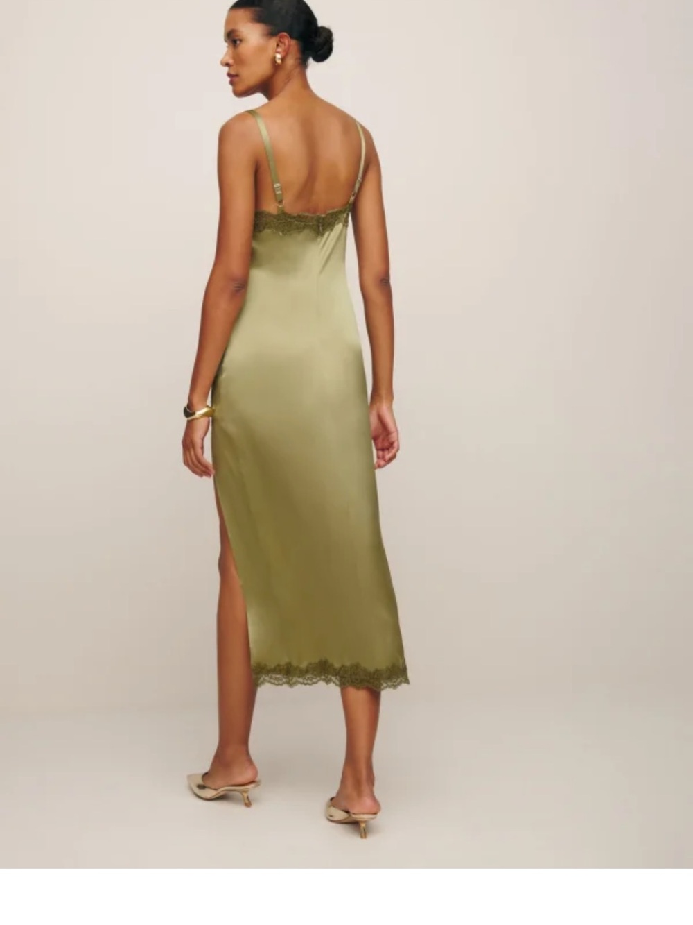 NWT Reformation Karissa Silk dress in olive oil - Picture 3 of 5